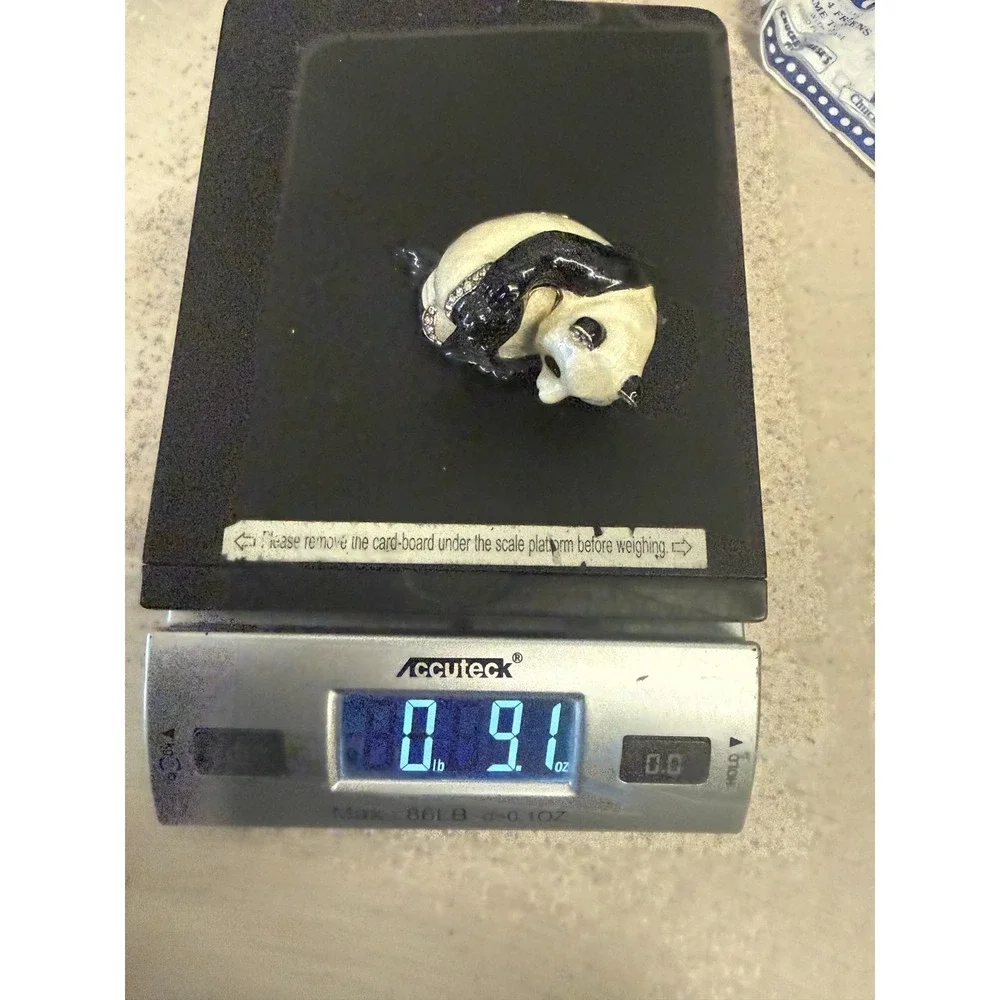 KINGSPOINT Brass Enamel & Crystal Panda Bear Trinket Box & Necklace Set